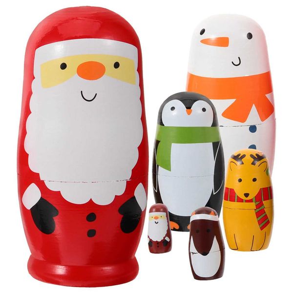 6 Cute Santa Claus Russian Nest Dolls Handmade Wooden Matryoshka Toys Colorful Wooden Baby Toys Childrens Gifts M240828