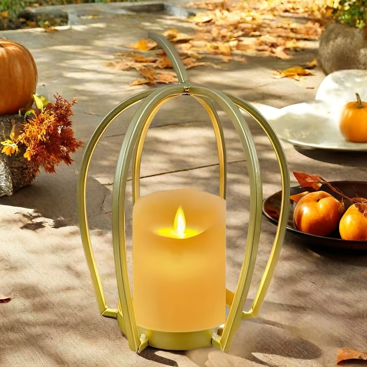 TEMU Iron Pumpkin-shaped Candle Holder, Lacquered Tabletop Candle Stand, Home Theme Decorative Candlestick Base
