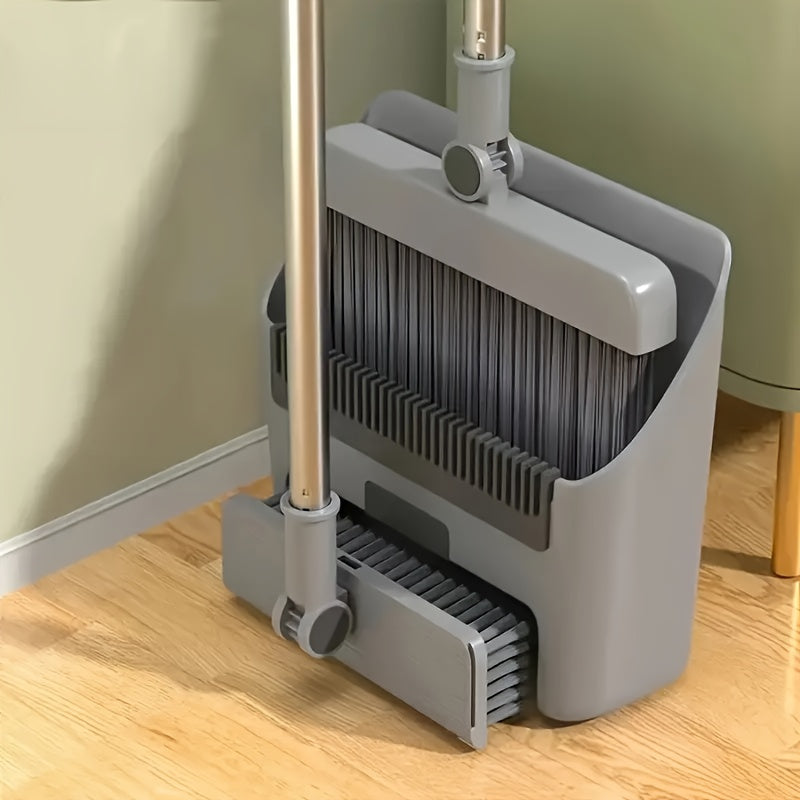 TEMU 3-in-1 Broom And Dustpan, Foldable For Storage, With Soft-bristle Broom Cover, Suitable For Sweeping And Cleaning (gray)