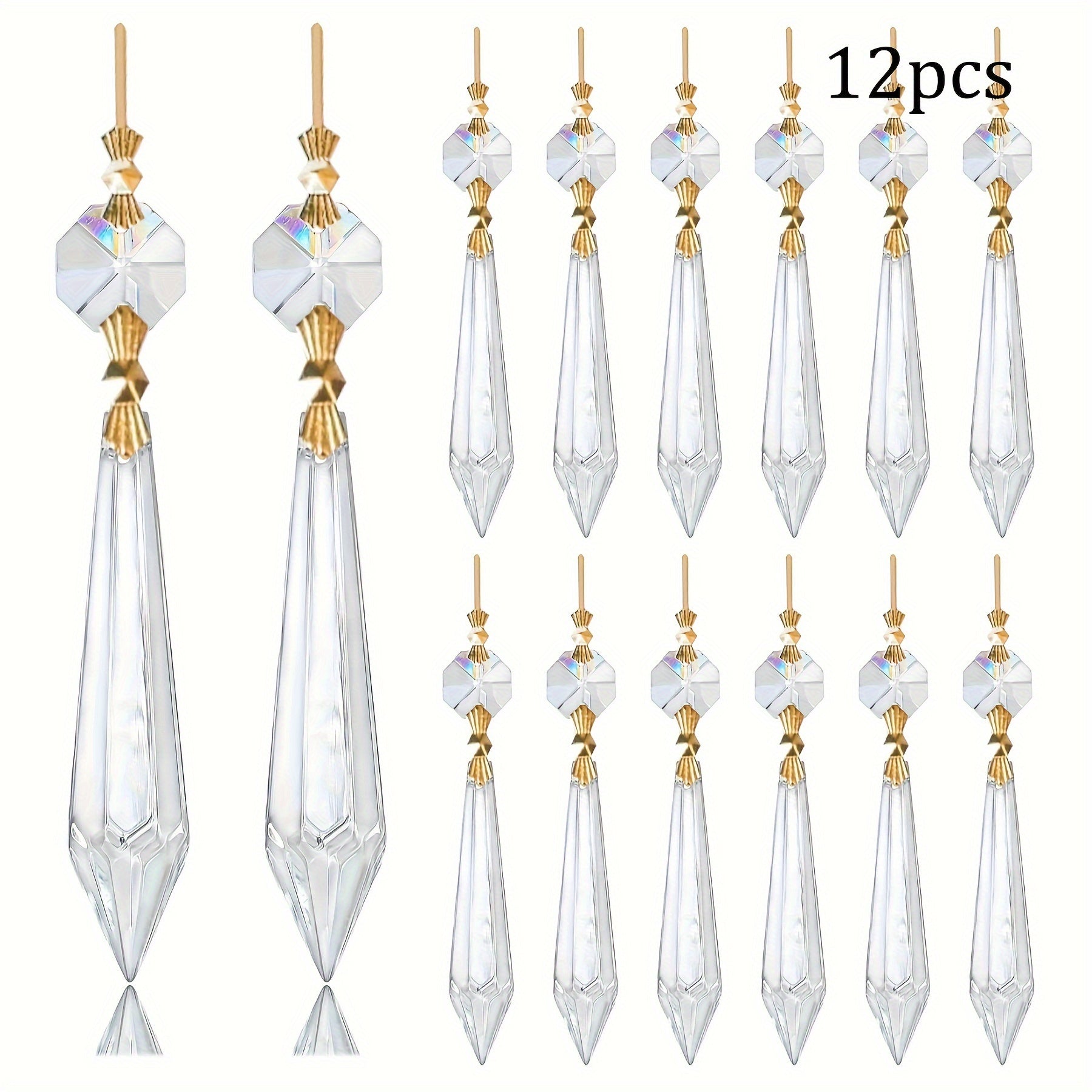 TEMU 6pcs 12pcs Large Chandelier Pendants, 55mm Ice U-shaped Prism Pieces With Yellow Brass Connectors - Glass Material