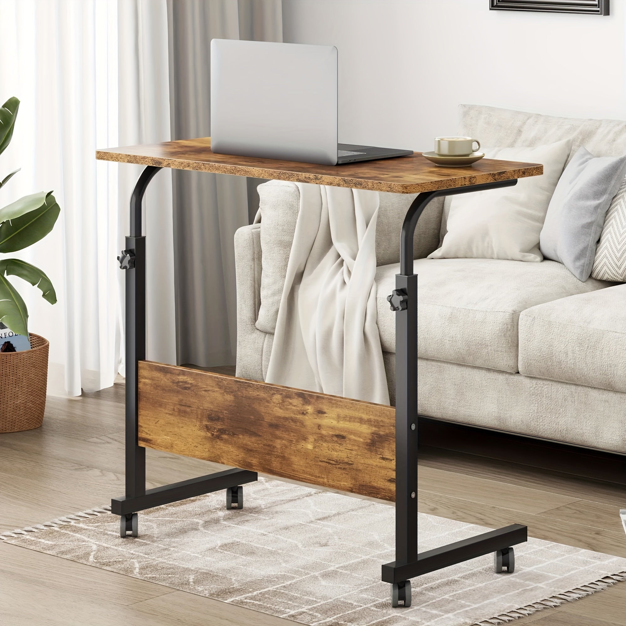 TEMU Rolling & Height Adjustable P2 15mm Chipboard & Steel Side Table With Baffle