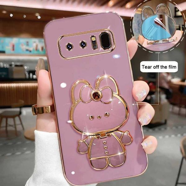 Suitable for Galaxy Note 8 phone case with soft silicone coating cartoon rabbit folding stand makeup mirror holder cover M241209