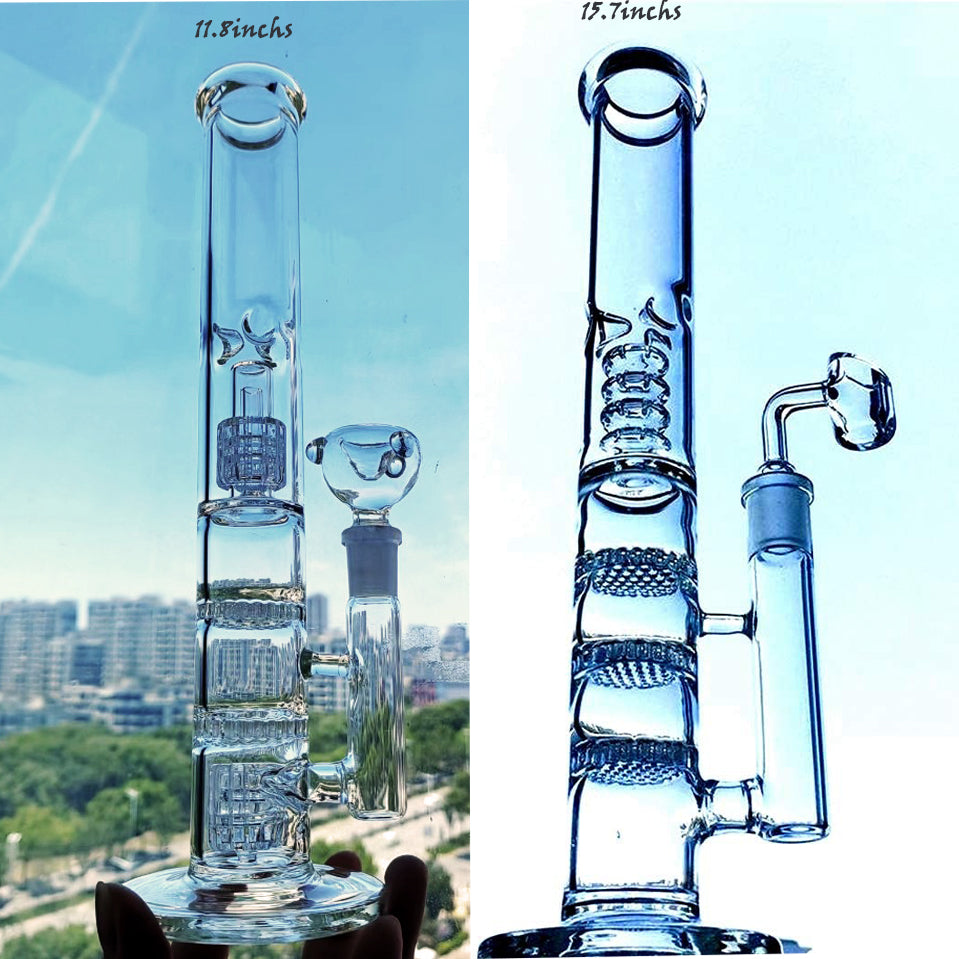 Straight Tube Hookahs Bong Bubbler Smoking Pipe Stereo Matrix Perc Percolator Glass Water Pipes Dabber