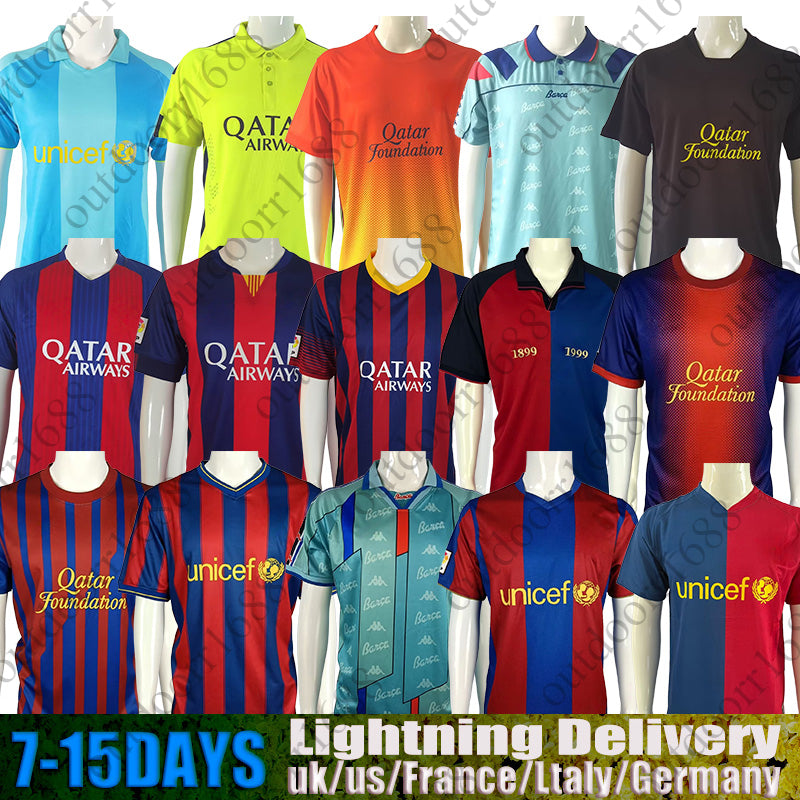 Barcelone Retro Soccer Jerseys Messi&#039;s football career RONALDINHO A.INIESTA 01 02 03 04 05 06 07 08 09 10 11 12 13 14 15 16 17 18 19 vintage fo