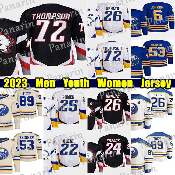 #72 Tage Thompson Reverse Retro hockey jersey #26 Rasmus Dahlin #27 Devon Levi Dylan Cozens Owen Power Kyle Okposo Alex Tuch Tyson Jost Erik
