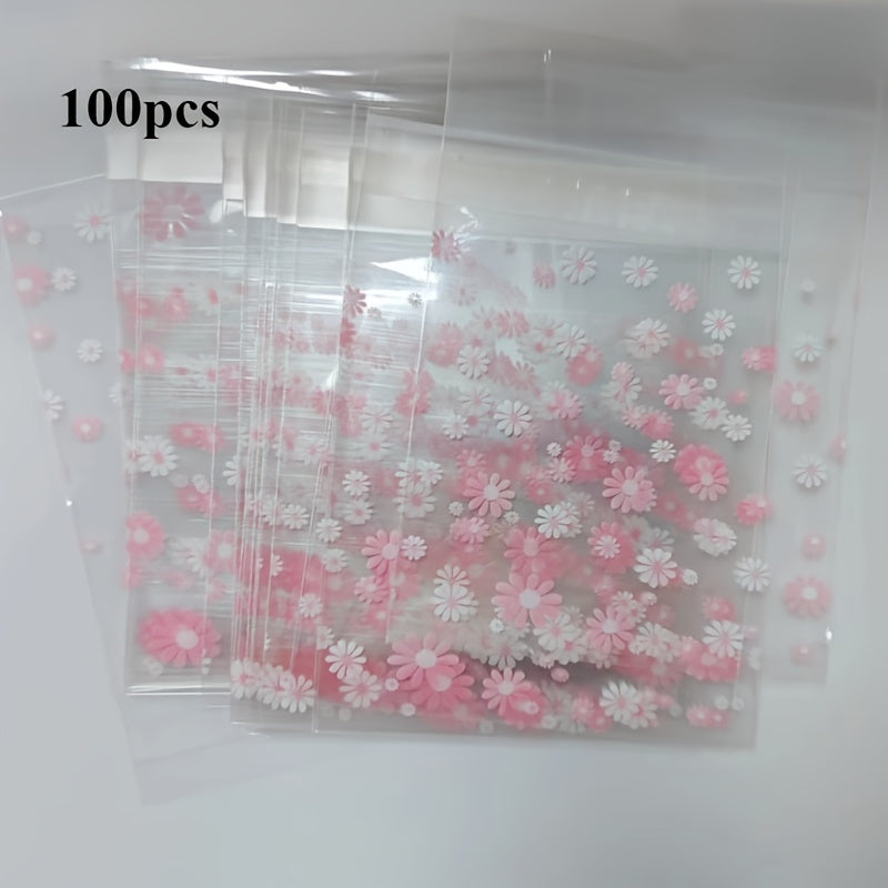 TEMU 100pcs Colorful Flower Tassel Cookie Bags - Self-adhesive & Disposable Plastic Packaging For Candies, Chocolates, And Snacks - Homemade Treats &