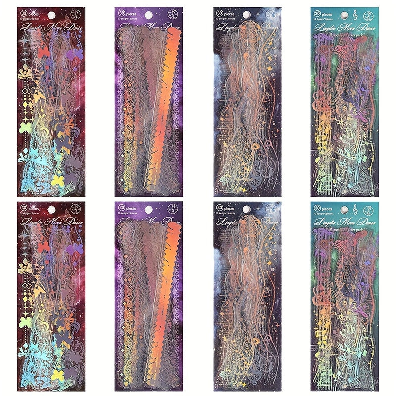 TEMU 120-240 Sheets Vintage Lace Long Strip Hot Stamping Stickers, Pet High Quality Self-adhesive Stickers, Decorative Stickers For Photo Frame