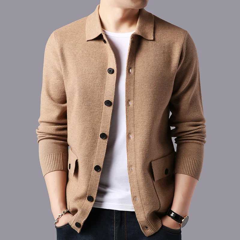 High Quality Cardigan Men Knitting Sweaterscoat Autumn Winter Casual Sweater Jackets Solid Turn Down Collar Knitted Cardigan ManXJ241119