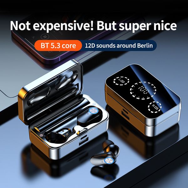 Hot selg YD08 wireless Bluetooth with mirror digital display in ear style, long battery life, portable earphones for sports and office use