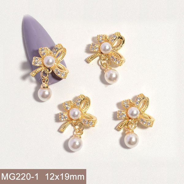 10pcs MG220 Bow Rose Pendant Zircon Nail Art Crystals Pearl Jewelry Rhinestone Nails Accessories Supplies Decorations Charms 240701
