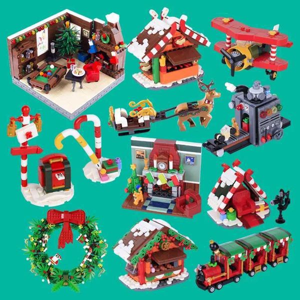 Blocks Winter City Home Papai Noel CLAUS RENEDER ESTÁTIA BURNAÇÃO DO BLOCO DE DECORAÇÃO Modelo de avião bloqueia Childrens Toys Presentes de