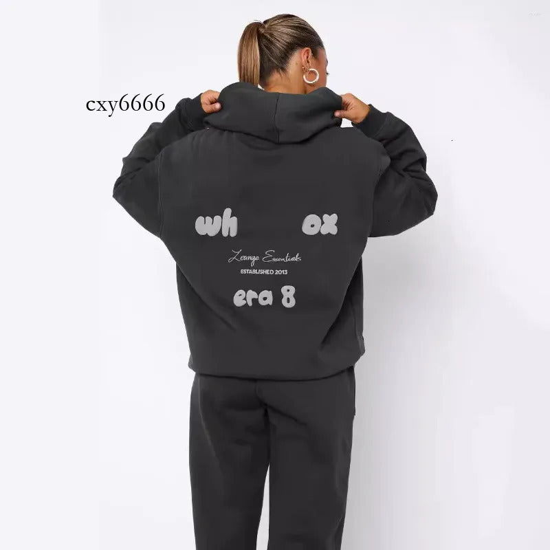 Whitefoxset Tracksuit Designer Mens Womens Hoodies Sets Spring Fleeced Letters Printing Loose Hooded Two Piece Sweatpants Jogger Pants Sport Tracksu