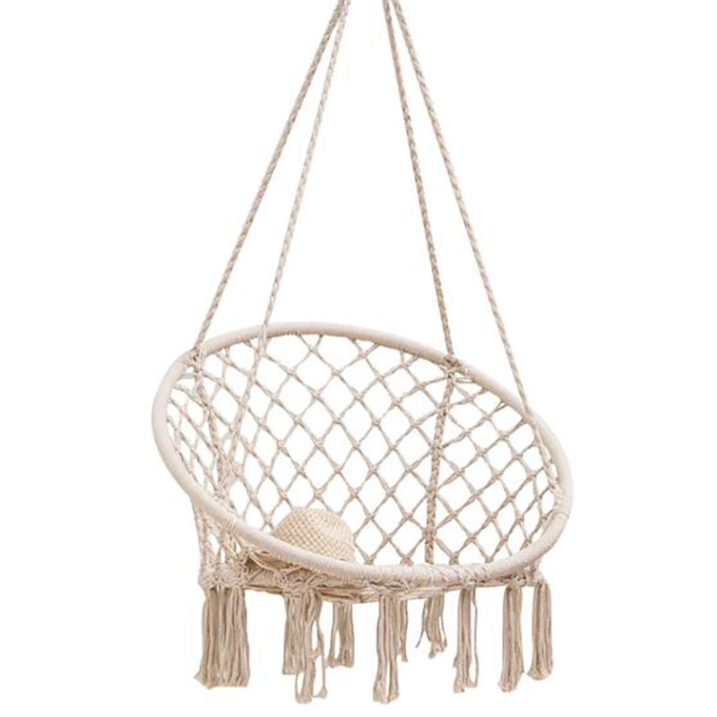 Hanging Outdoor Swing Chair Macrame Cotton Hammock Chair - Off-White