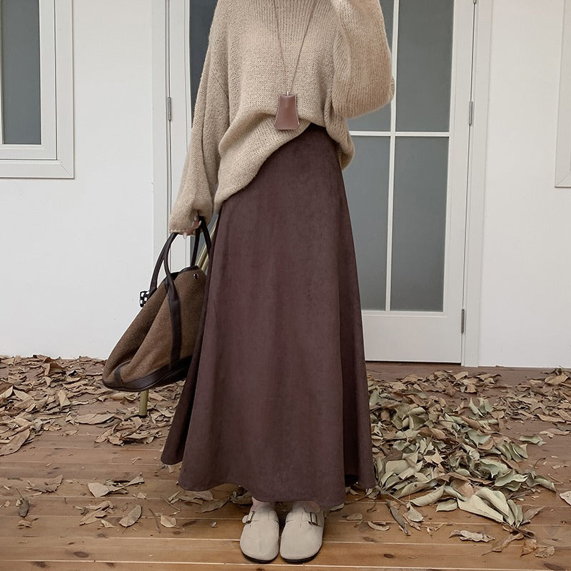 maillard brown coffee skirt womens spring and autumn highwaisted ashaped skirt skirt big swing umbrella skirt 2025 new