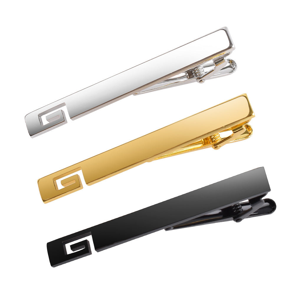 Chic Color-Matched Tie Bars Holders 3-Piece Tie Clip Set Gold Silver Tone Clasp for Gents Men Without Chain