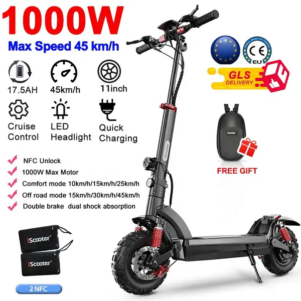 iScooter iX6 1000W Electric Scooter 11&#039;&#039; Pneumatic Off-road Tires Rear Motor 45km-h Max Speed 48V 17.5Ah Battery 40-45km Range esc