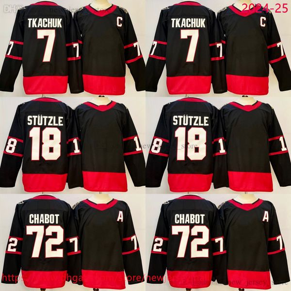Movie College Ice Hockey 18 Tim Stutzle Jersey 2025 New Embroidery 7 Brady Tkachuk 72 Thomas Chabot Jersey Black