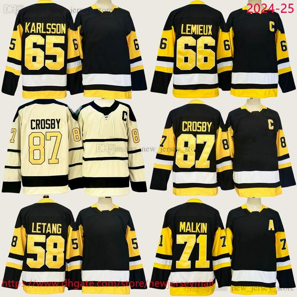 Movie College Ice Hockey 87 Sidney Crosby Jersey 2025 New Embroidery 71 Evgeni Malkin 66 Mario Lemieux 58 Kris Letang 65 Erik Karlsson Jerse