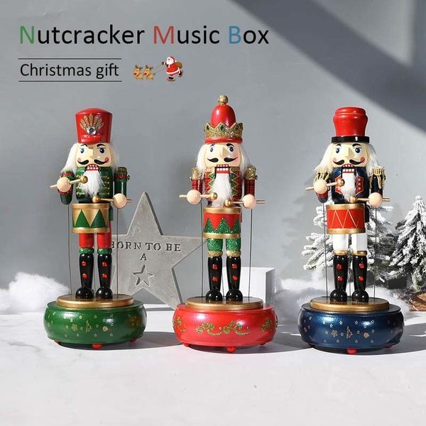Christmas Decorations 36CM Nutcracker Wooden Soldier Doll Music Box Puppet Walnut Handcraft Christmas Ctmas Gift Festival Ornament Home Deco