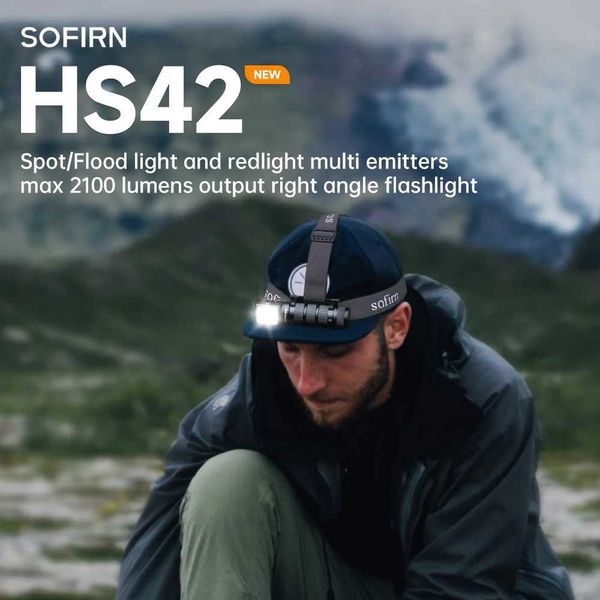 Sofirn HS42 Headlamp SST-40 18650 Rechargeable Torch 2100lm 6 LEDs with Red Light Spotlight Floodlight USB C with Magnet TailCL240807