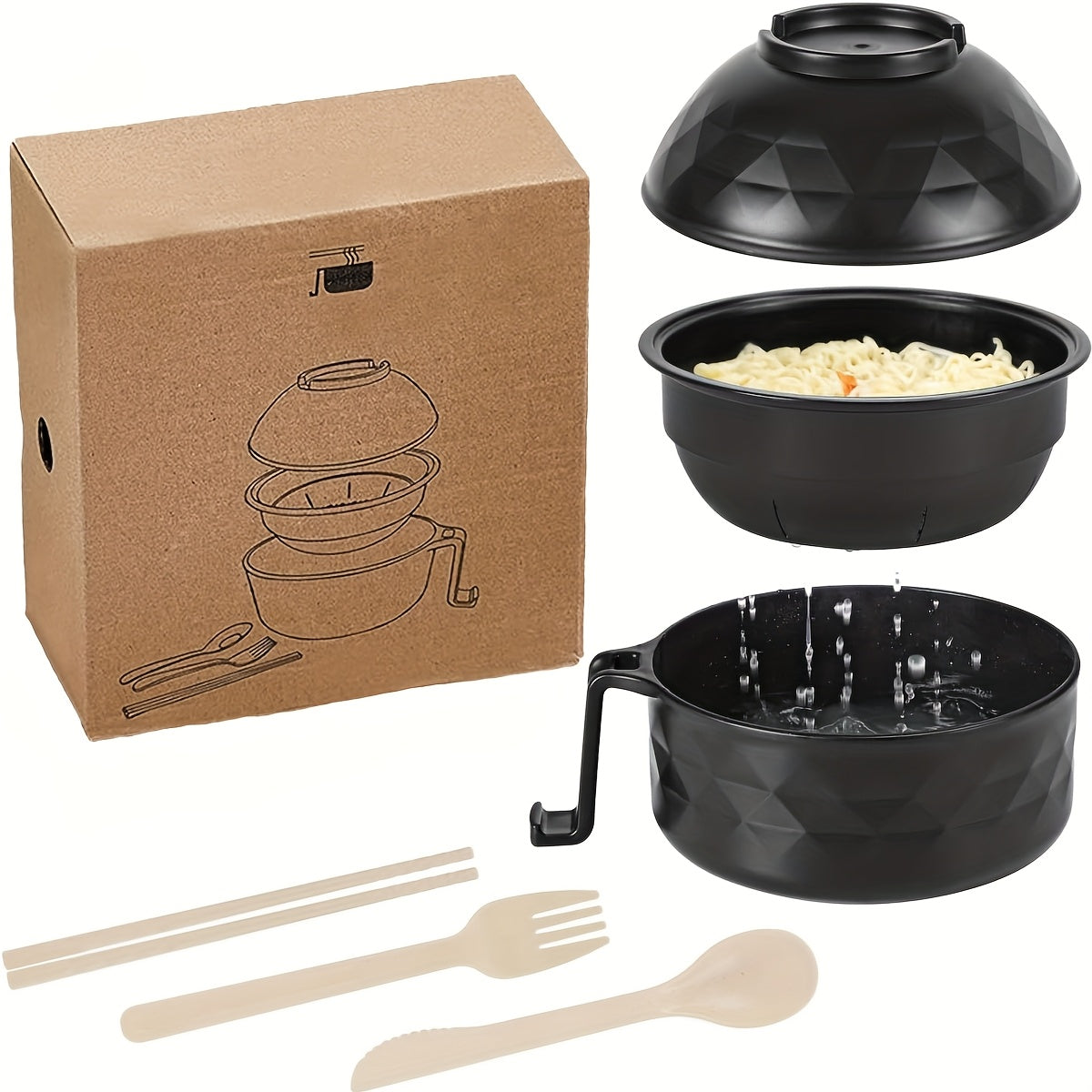 TEMU 1pc Microwave Ramen Cooker, Ramen Bowl, Microwave Noodle Bowl, Ramen Bowl With Chopsticks And Spoon, College Dorm Room Essentials For Girls For