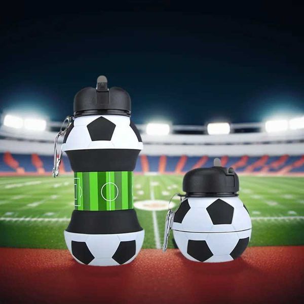 Kids Fold Outdoor Sports Water Cups Basketball-Football BottleStudent Leakproof Portable Kids Water BottleCan Hang BackpackXJ241026