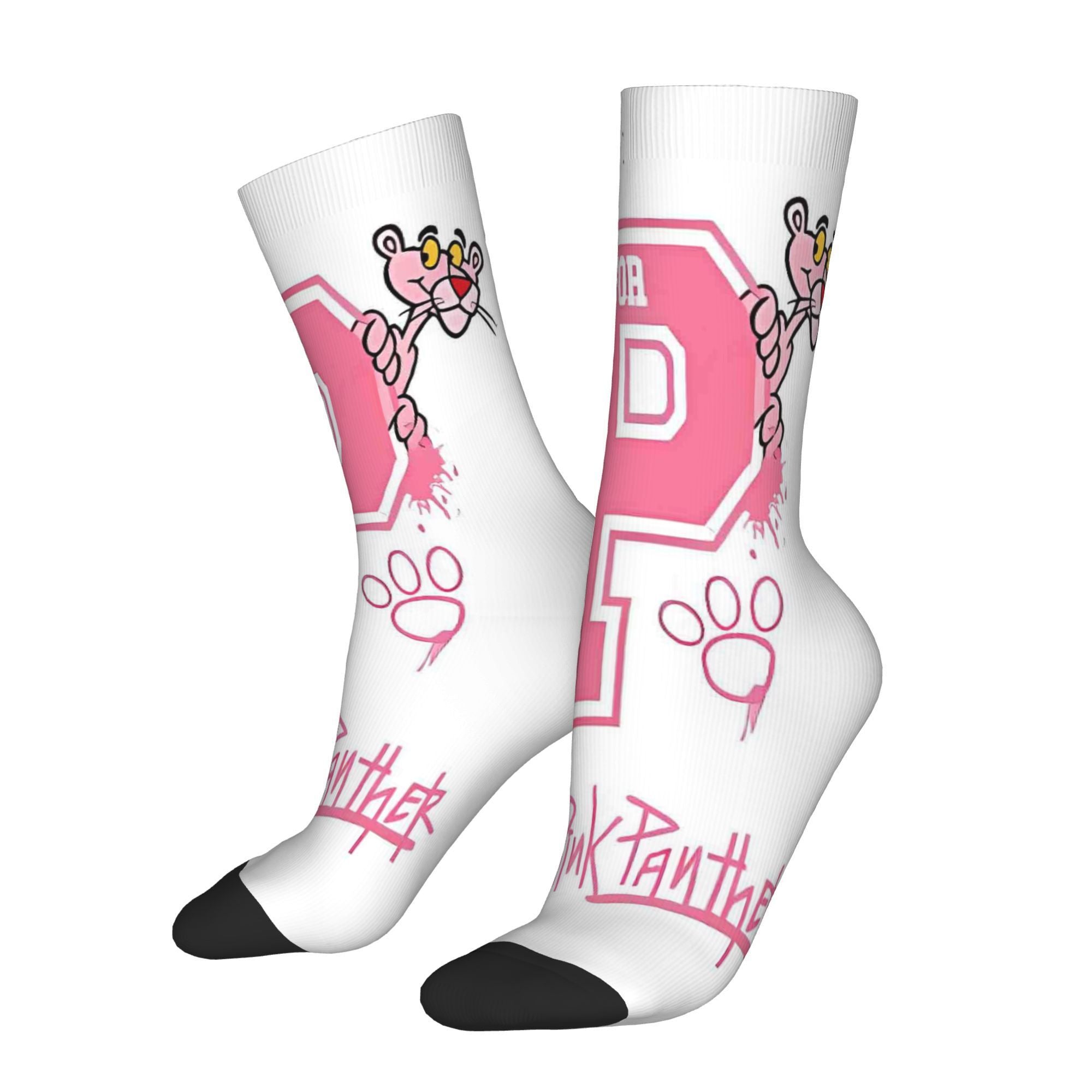TEMU Men's Novelty Panther Graphic Crew Socks - Sock Design With -p- Letter, Polyester Casual Athletic Footwear For Themed Events, Parties, Casual