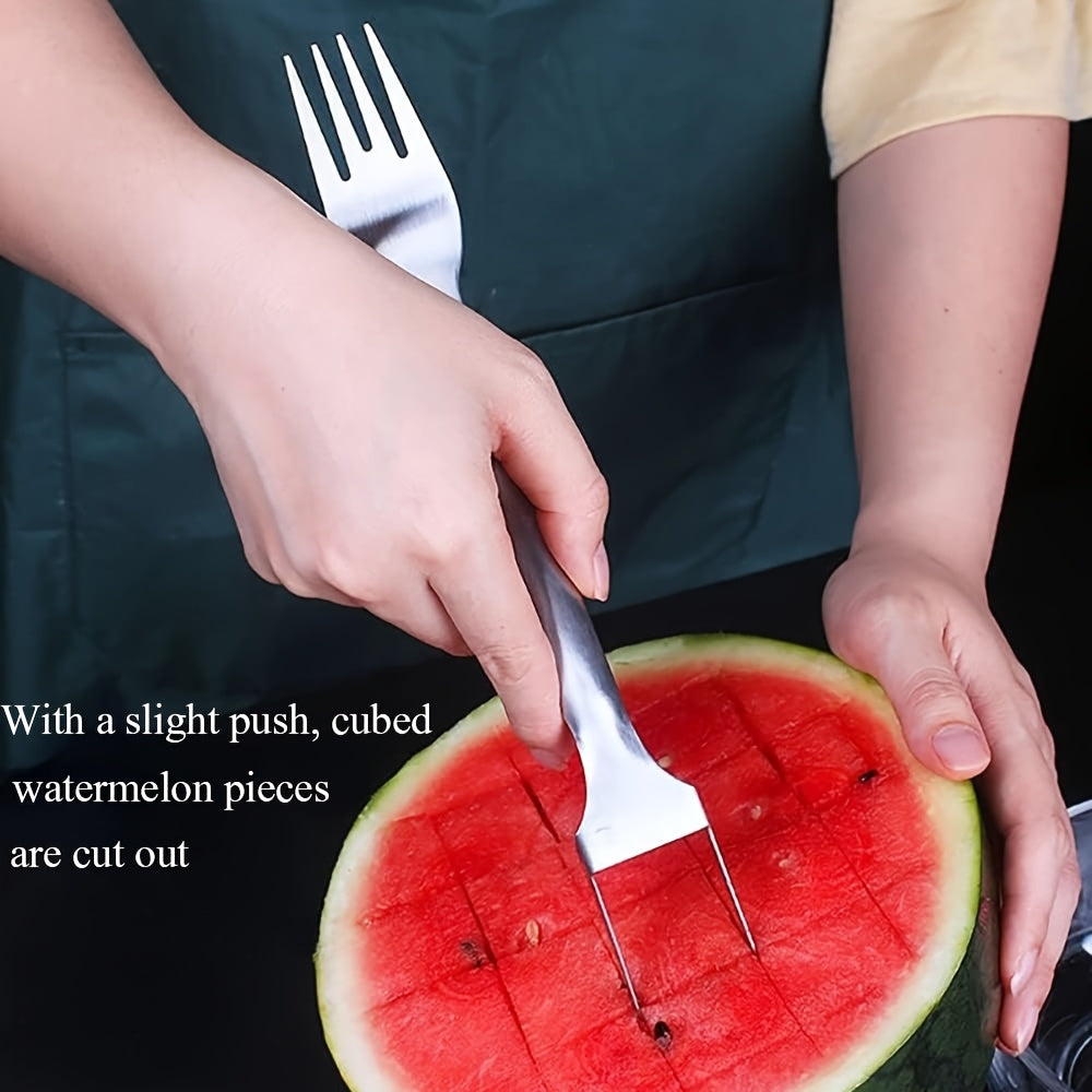 TEMU 4count Watermelon Fork Slicer Cutter Slicer Tool, Stainless Steel 2-in-1 Fruit Cutter, Watermelon Knife For Camping Home Party Kitchen Gadget