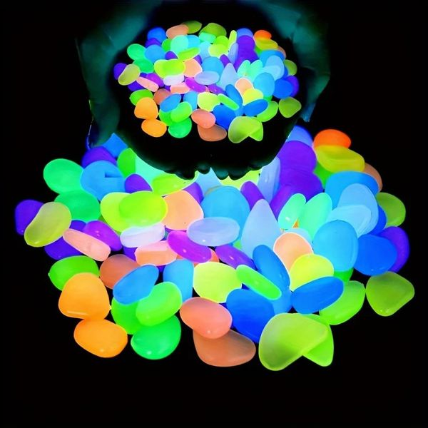 100 glowing pebbles in the dark resin luminescent stones used for landscapes garden paths ceramic plants parks and aquarium decorations 2408