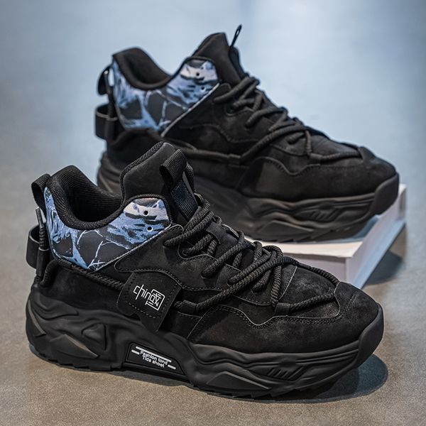 2024 Men&#039;s Sports Shoes: Trendy High-Top Winter Sneakers for Versatile Wear and Height Boost, Black-Beige-Khaki dh910320090