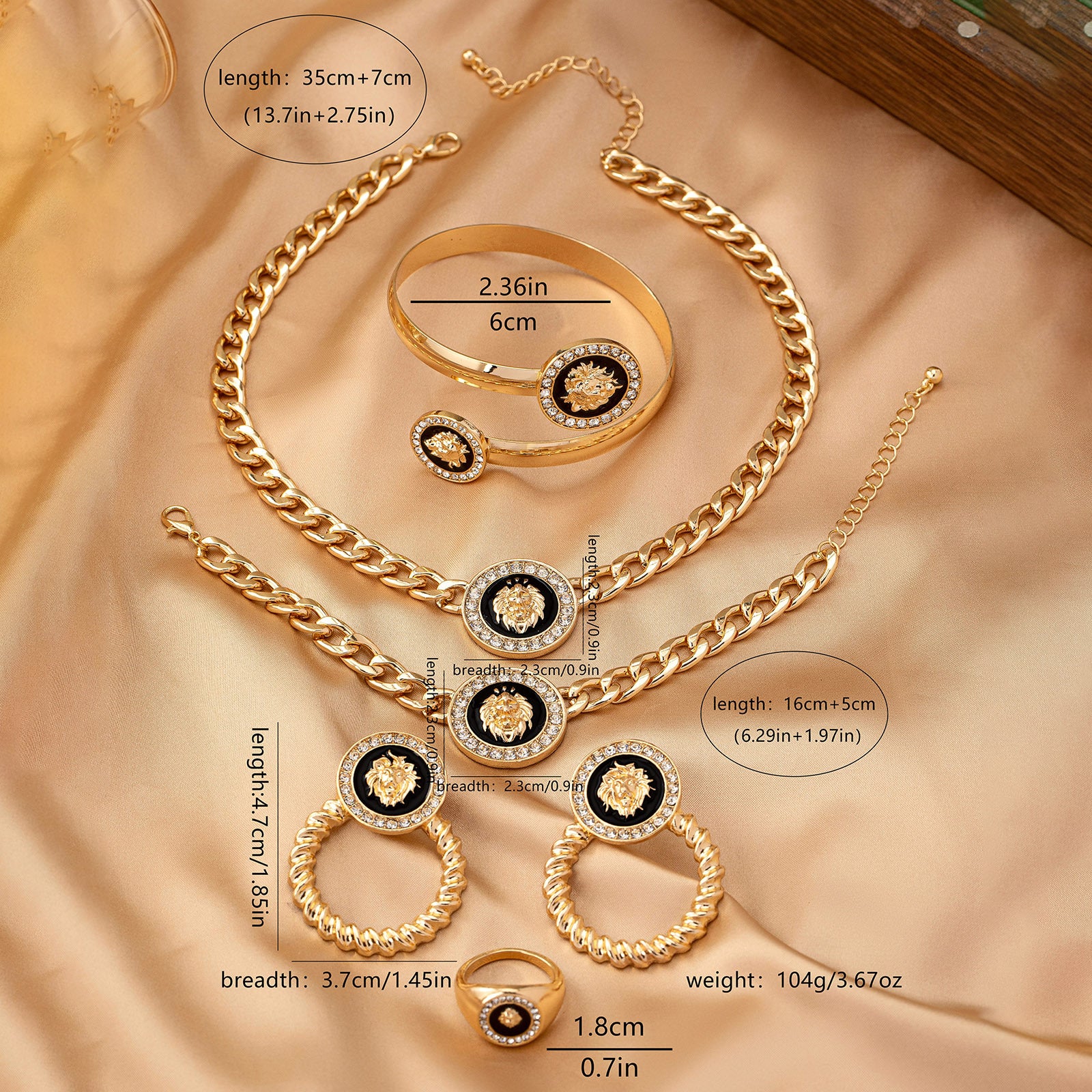 TEMU 5pcs Jewelry Set- Necklace, Earrings, Bracelet, Ring& Anklet, Party Wear For Women, Statement Birthday-anniversary Gift For Queen Wife,