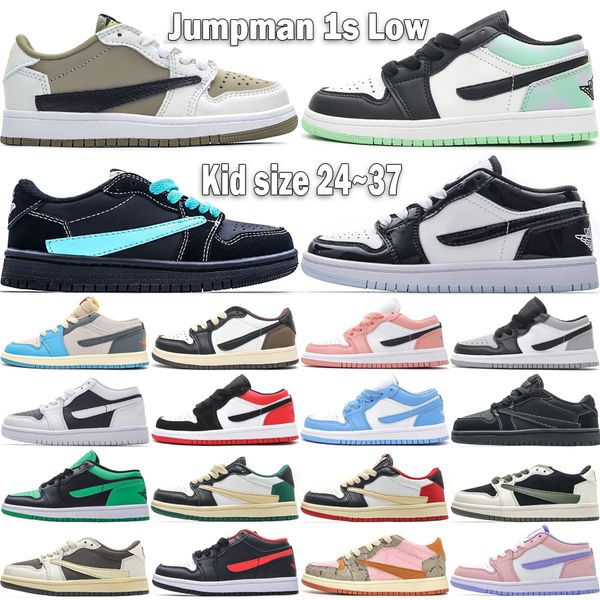 Jumpmans 1 Low Kids Basketball Shoes Leather 1s Cactus Jack Reverse Mocha UNC Grey Tie Dye Black Phantom Girls Boys Infant Youth Women Outdo