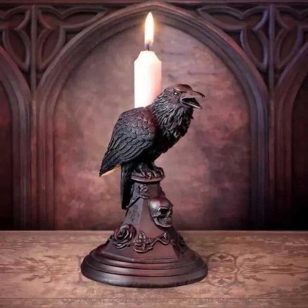 Gothic candle holders used for table decoration Halloween owls crows candle holders resin statues and home decor M250111