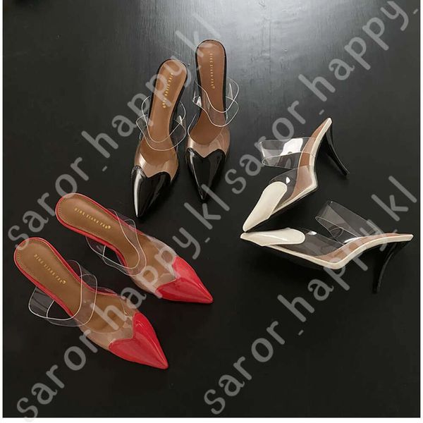 CHMURY Pointed Toe Heart High Heels Mules Sandals Slipper For Women 2024 Black White Red Shoes 857