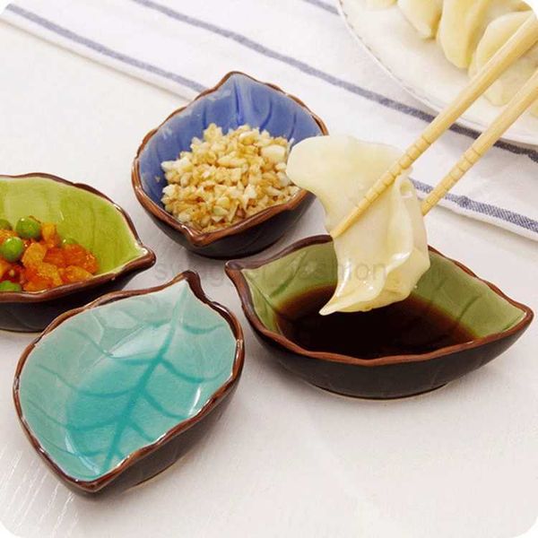 Kitchen Bowl Sauce Boats Dish Creative Ice Crack Glaze Leaf Ceramic Seasoning Soy Sauce Vinegar Small Plates Leaf Shape SaucerB270723