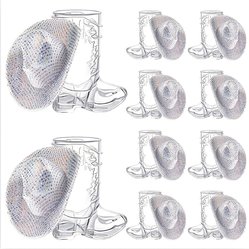 TEMU 20pcs 1oz Silvery Mini Cowboy Boot Shot Glasses Mini Cowgirl Hat Cowboy Hat Boot Shot For Dollhouse Decor (silvery)