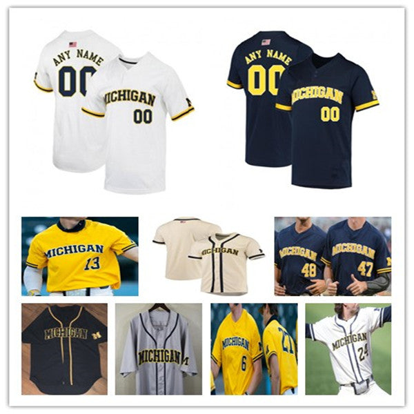 Custom Michigan Wolverines College Baseball Jerseys Barry Larkin Joe Stewart Clark Elliott Matt Frey Riley Bertram Jimmy Obertop Tito Flores Ted Bur