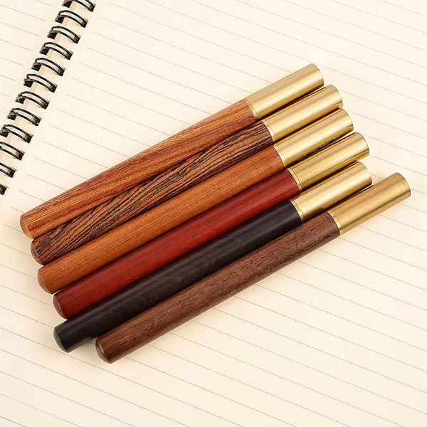 Ballpoint Pens Vintage Wood Body Ballpoint Pen Brass Ball Roller Pen Metal Cap Ball Pen Stationery School Business Gifts Supplies Drop 23081