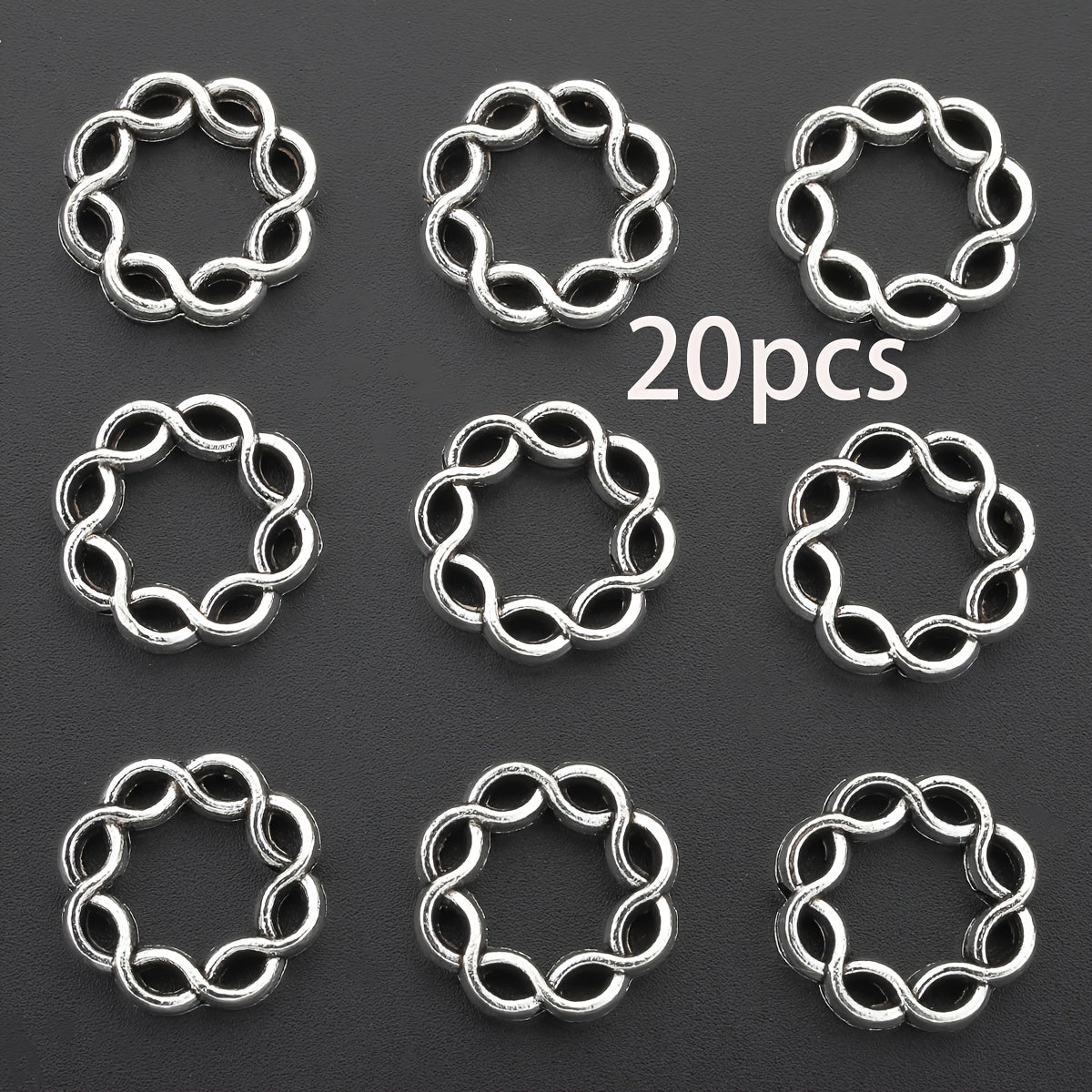 TEMU 20pcs Alloy Twisted Circle Bead Frames, Alloy Twisted Chain Circle Spacer Beads, Round Bead Caps With Double Hole, Pendant Frame Bead Connectors