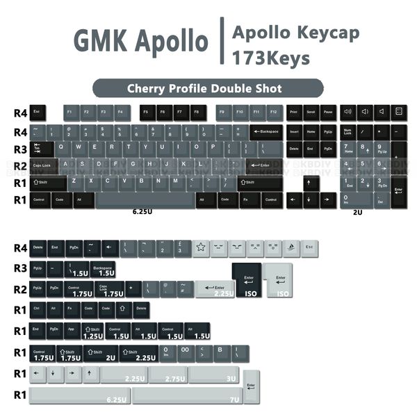 Cherry Profile PBT 173 Key Cap for Mechanical Keyboard Grey Double Shot GMK Apollo Keycap for MX Switch GK61 Anne Pro 2