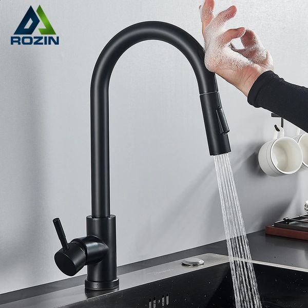Rozin Smart Touch Kitchen Faucet Black Pull out Sensor BlackNickel 360 Rotating Crane 2 Outlet Blender 240830