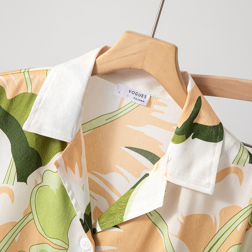 2024 Special priced silk women&#039;s sleepwear set with 7-inch sleeves 9-inch pants, thin, high-end and niche home wear