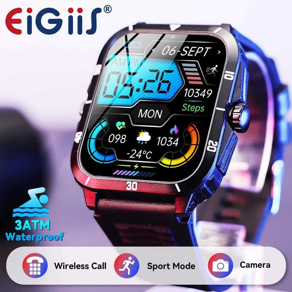 EIGIS Smart Watch 3ATM Waterproof 1.96 IPS Sn Military KT71 Mens 100+Sports Mode Speed Blood Pressure Call Y241114