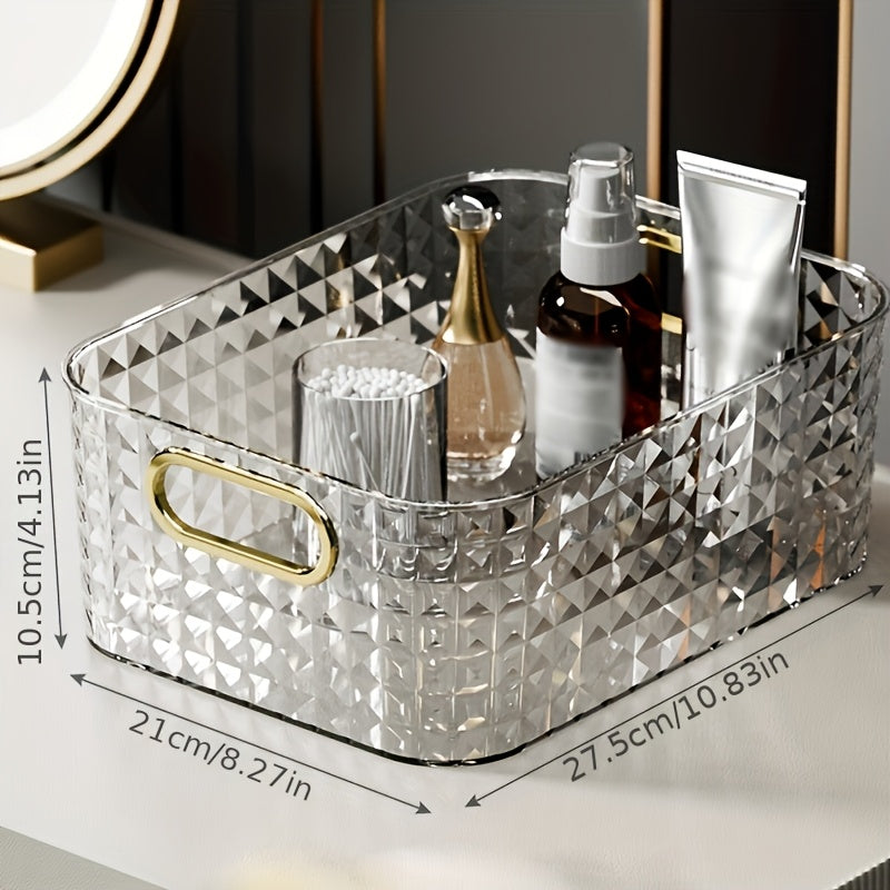 TEMU Desktop Storage Box, Light Luxury Transparent Open Storage Box, Cosmetic Storage Rack, Cosmetic Storage Basket, Face Mask, Snacks, Desktop