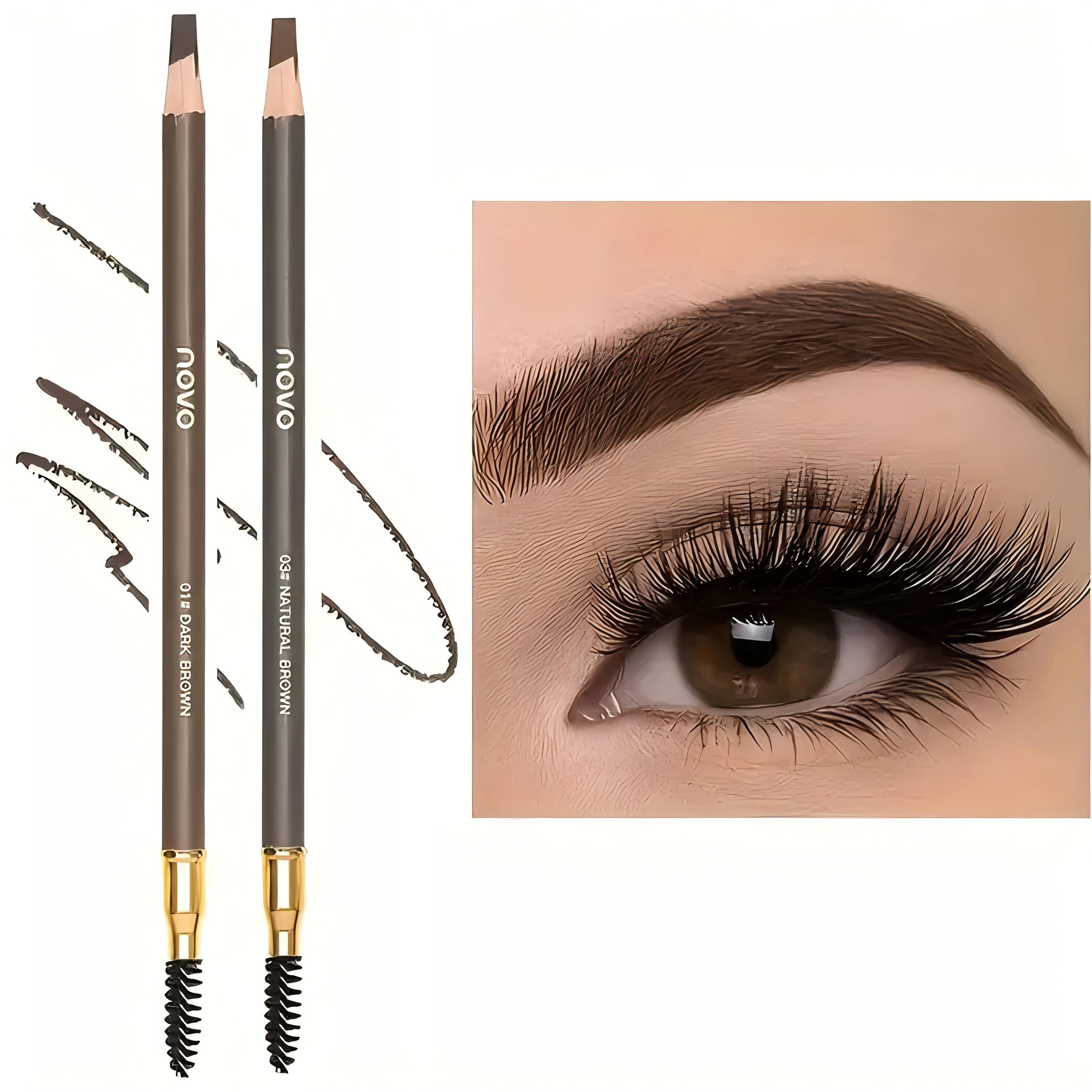TEMU 1-2pcs Waterproof Eyebrow Pencils - , Long-lasting Formula With Dual-ended Design & Built-in Brush For Flawless, Natural Look - Sulfate-free,