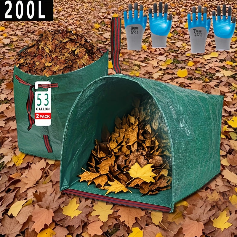 TEMU 2pcs 53 Gallon (200 Liter) Heavy-duty Reusable Garden Garbage Bag, Dustpan Type Lawn Bag, Leaf Vacuum Yard Bag, Grass Shavings, Party Use