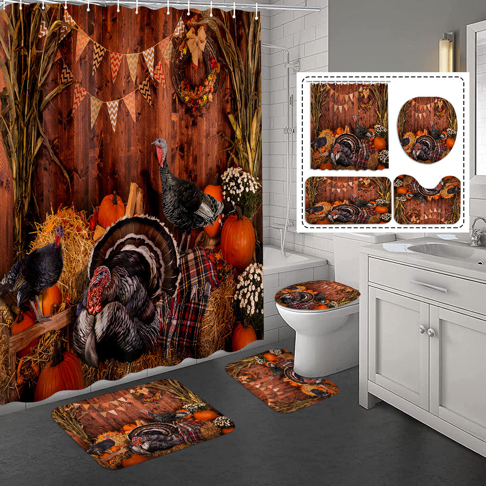 YL-37436 3D HD digital printing polyester waterproof and mildew-proof shower curtain set