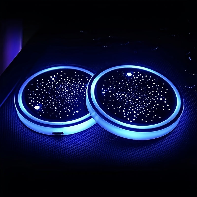 TEMU 2pcs Led Starry Coasters - Non-slip, Usb Powered Drink Holders With Colorful Lights For Drives & Party Decor