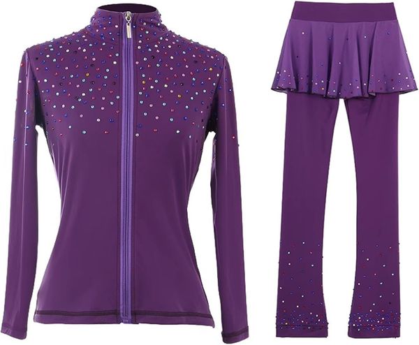 Girls&#039; Ice Figure Skating Training Set with Colorful Diamond Plush Advanced Skating Training Clothes, Suitable for Young Skaters