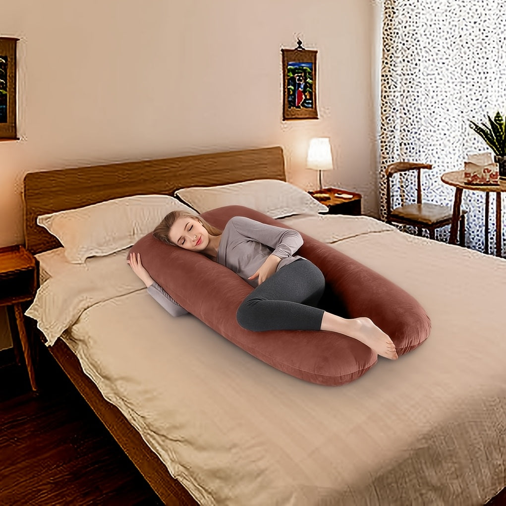 TEMU All-cotton U-shaped Maternity Pillowcase, 228g Weight Fabric, Removable Washable Cover, 48.43 "x 25.59" High Rebound, Ideal For Side Sleepers,